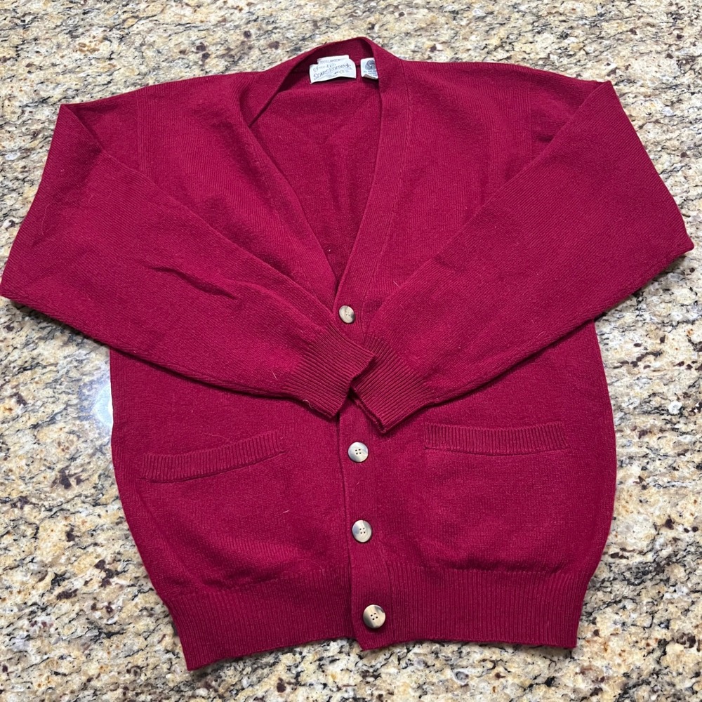Vintage‎ Sears Roebuck 100% Lambswool Cardigan Sweater Burgundy Red Men Medium